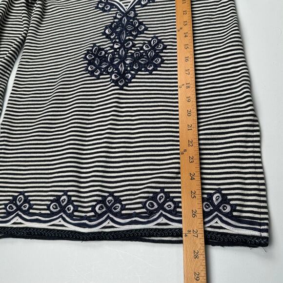 Tory Burch Sweater Womens Medium Navy Striped Embroidered Nautical Coastal Tunic - Picture 16 of 16
